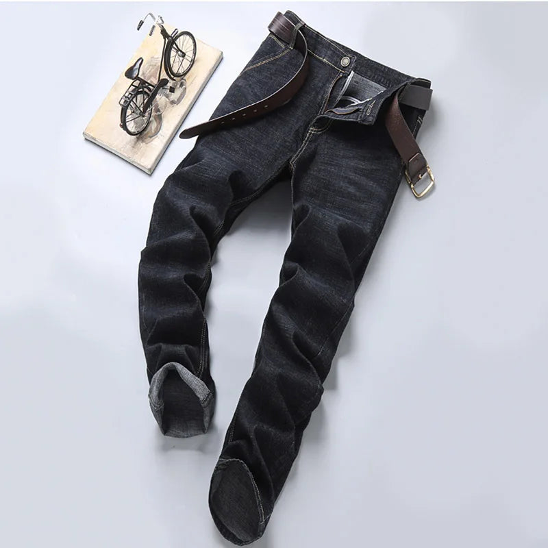 2025 Spring New Men's Classic Style Slim Jeans Straight Version Business Fashion Denim Pants Vintage Blue Brand Trousers Black