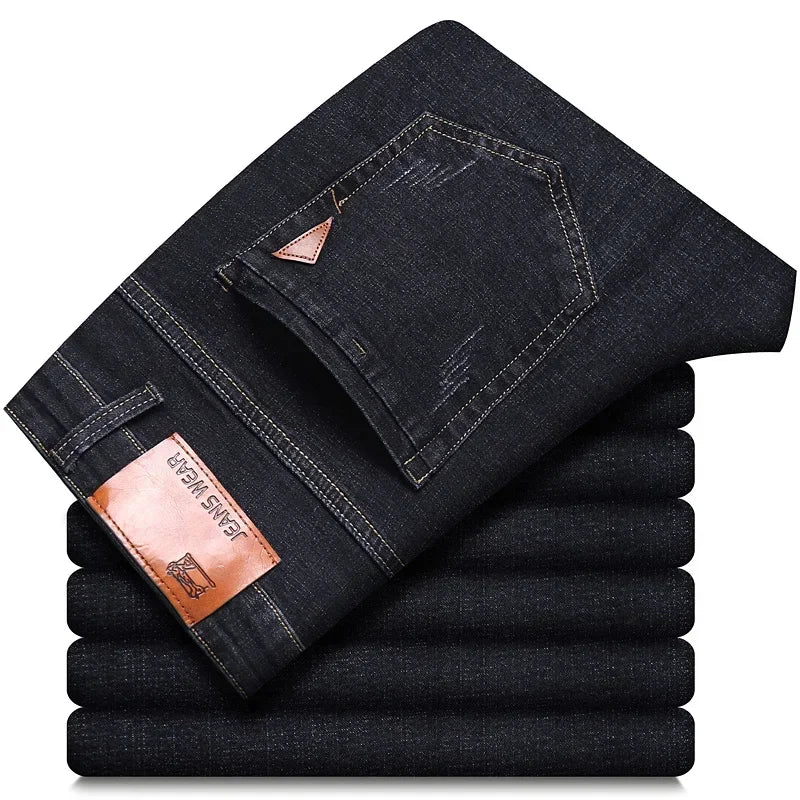 2025 Spring New Men's Classic Style Slim Jeans Straight Version Business Fashion Denim Pants Vintage Blue Brand Trousers Black