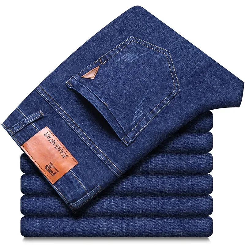 2025 Spring New Men's Classic Style Slim Jeans Straight Version Business Fashion Denim Pants Vintage Blue Brand Trousers Black