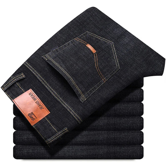 2025 Spring New Men's Classic Style Slim Jeans Straight Version Business Fashion Denim Pants Vintage Blue Brand Trousers Black