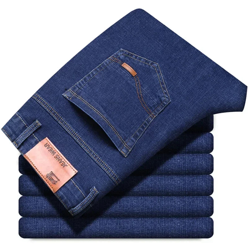 2025 Spring New Men's Classic Style Slim Jeans Straight Version Business Fashion Denim Pants Vintage Blue Brand Trousers Black